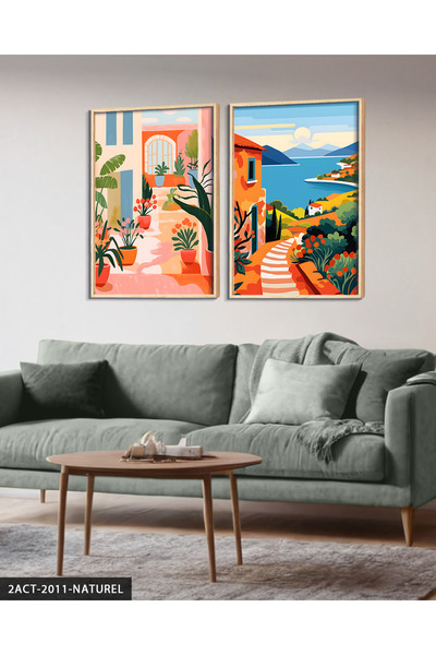 Evinemoda Colorful Garden and Path Leading to the Sea 2 Piece Wooden Framed P...