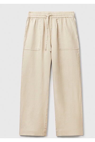 United Colors of Benetton Women's stone 100% linen drawstring pocket cigarett...