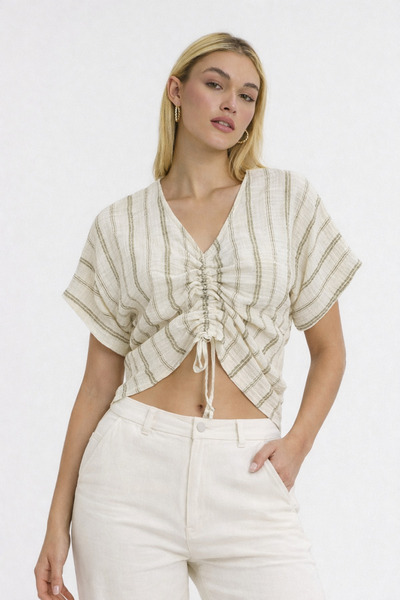Heaven Ephesus Muslin Blouse-Muslin Crop-Drawstring Crop-1185