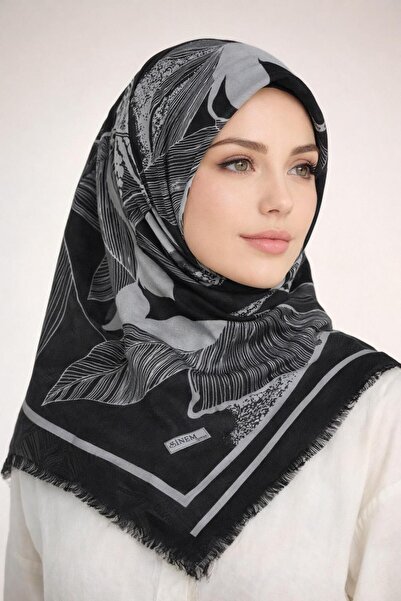 Sinem Emprime Cotton Scarf - Black / White-6291-03