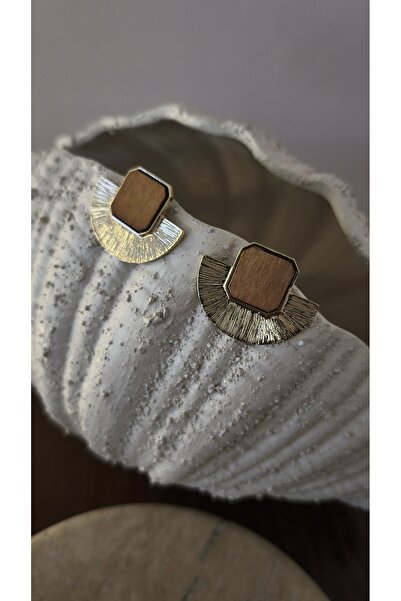 VOBEEYKU Wooden Detailed Serrated Plate Fan Model Earrings