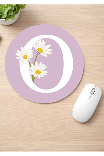 Eylül Design Letter Printed Round Non-Slip Mousepad Ergonomic Mouse Pad