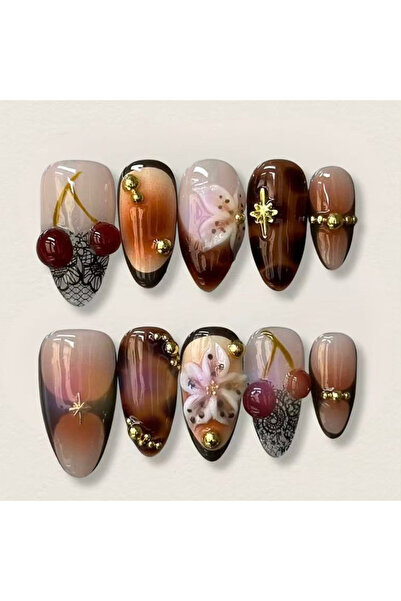 Choice HYC-DZ-791 24pcs Finished Leopard Print False Nails Sets Fashion Cherr...