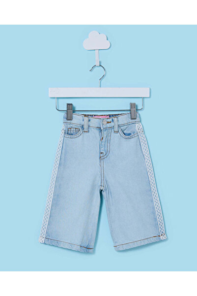 REDTAG Infant Girls Light Wash Wide Leg Denim Jeans with Lace Applique