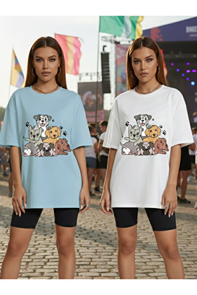 Gollinger Pachet de 2 tricouri cu imprimeu Cute Dogs pentru femei