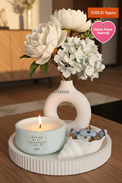 Arteliss Dekoratif Tepsi Seti – Vazo, Okyanus Kokulu Mum ve Obje | Modern Min...