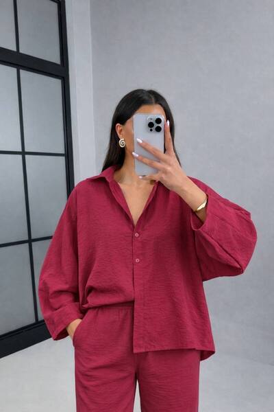 ÇEÇİM Γυναικείο oversized Γιακάς πουκαμίσου Χαλαρό Σετ ZYN-58898