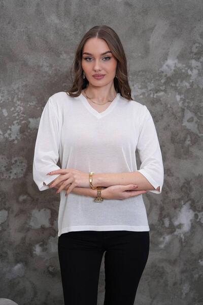 D LAVELLA Women's Silvery Raglan Sleeve V-Neck Blouse