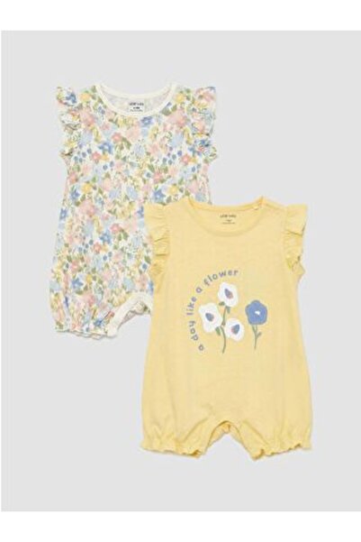 LC Waikiki Floral Printed Baby Girl Combed Cotton Jumpsuit 2-Piece Set