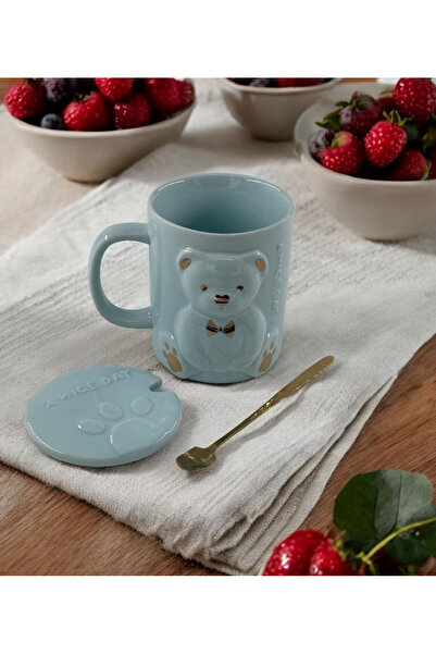 lstri Porcelain Mug with Spoon Cute Teddy Bear Design Mug