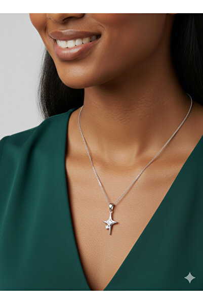 ESRADA 3S Elegant Silver Steel Stone Star Necklace