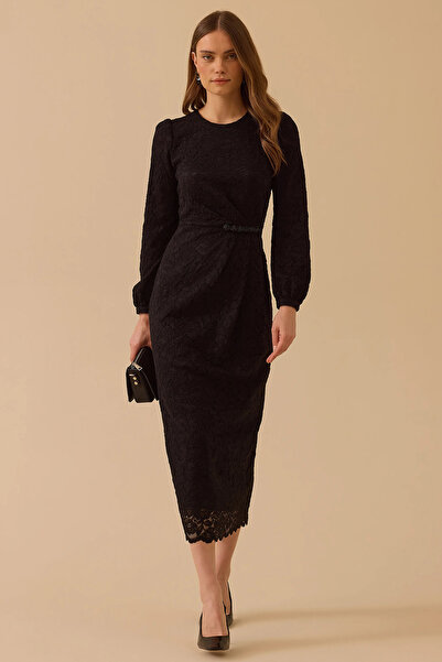 SEÇİL Kadın Boncuk Detaylı Dantel Elbise 1025 Siyah