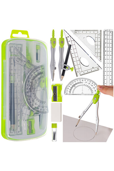 zola 10-частичен комплект за геометрия, линийка, триъгълник, транспортир, пер...