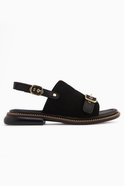 Limoya Neveen Black Suede Buckled Women's Sandals