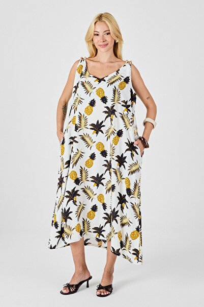 Trend Alaçatı Stili Women's Ecru Strappy Beaded Detailed Double Pocket Patter...