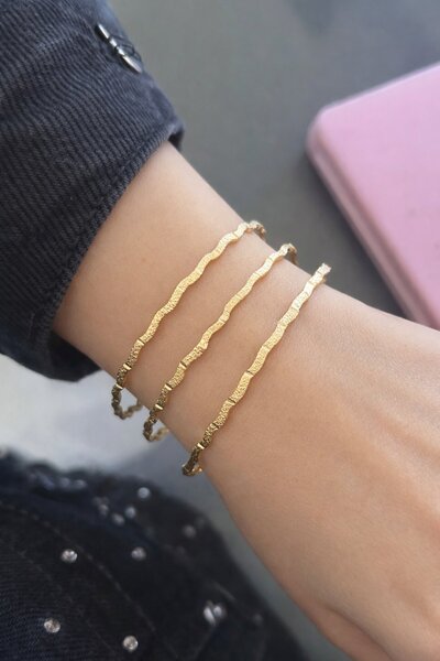 TAKIŞTIR Altın Renk 3'lü Kumlu Zikzak Ajda Bilezik