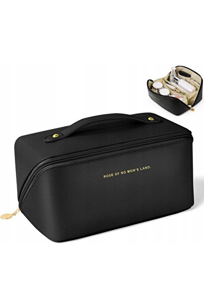 zola Cosmetic bag with 3 compartments, eco- Leather , 25x10x10.5 cm, black