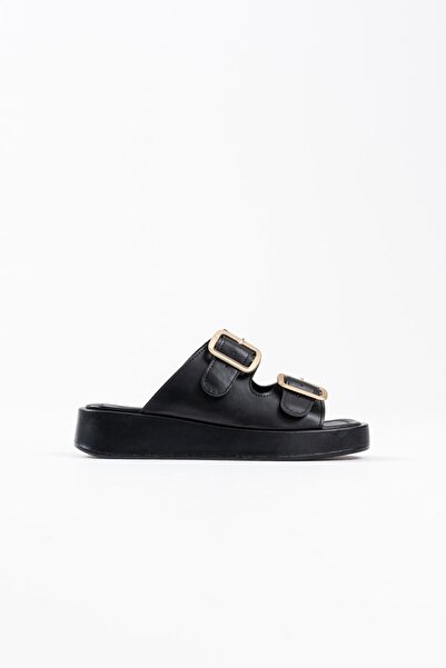 Mulini Black leather buckle slippers tr17my01a