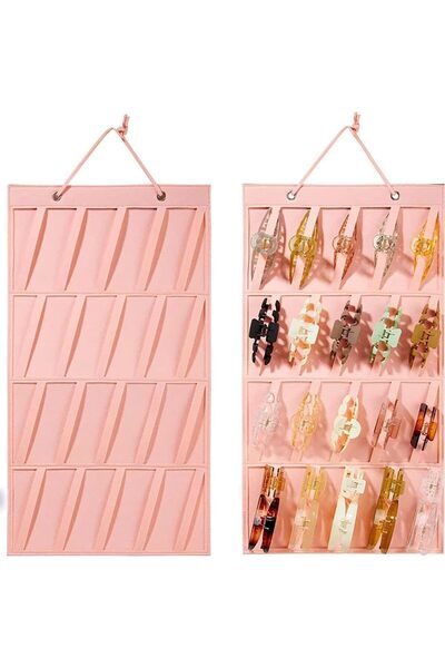 Arabest منظم مشابك الشعر، حامل تخزين معلق على الحائط لإكسسوارات الشعر، وردي