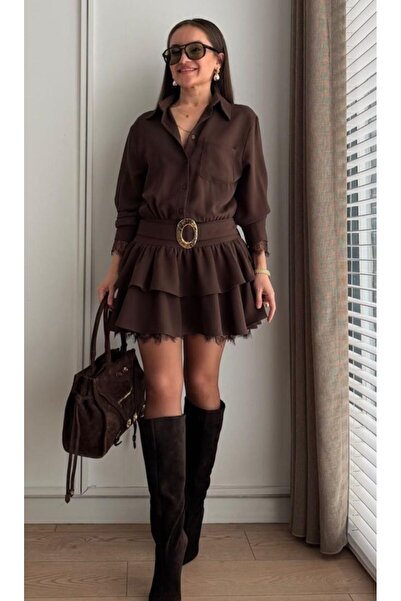 MAXORA SHOP Long sleeve dress with buckle at the waist