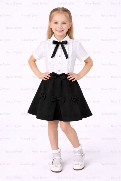 Nacar Kız Çocuk 23 Nisan 29 Ekim Fırfır Detaylı Gömlek&Fiyonklu Double Etek -...