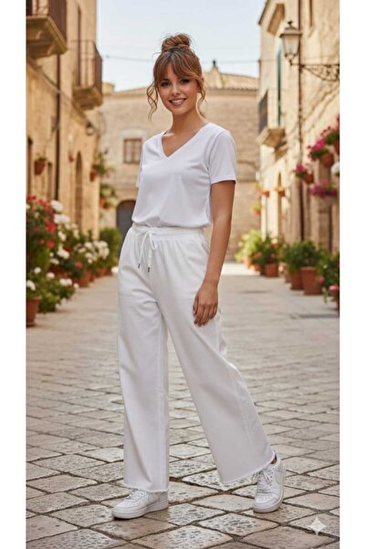 newmisal Women's Gabardine Wide-Lettered Loose-Leg Comfortable Pants