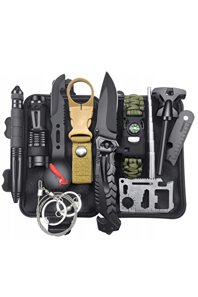 zola 12 in 1 survival kit, knife, saw, flashlight, bracelet