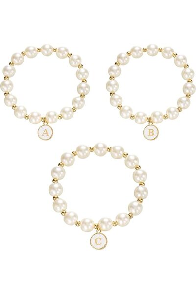 Arabest 14K Gold Plated Bracelet for Women, Dainty Initial A, B, C Pearl, Per...