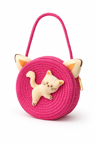 Memo Gentuță Fetițe Rotundă Roz cu Pisicuță 3D, Tip Crossbody, Model Vară / V...