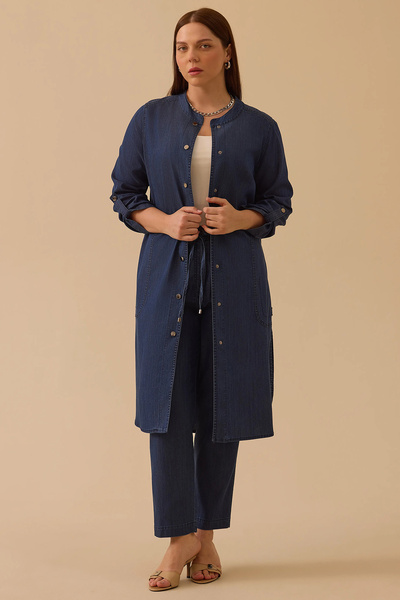 Gala-Xi Galaxi Women's Plus Size Long Jean Cap with Pockets 4011 Indigo