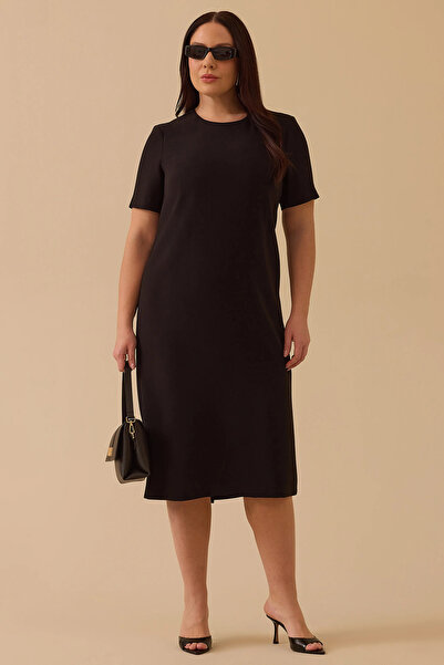 Gala-Xi Galaxi Women Large Size Short Sleeve Basic Dress 4018 Black