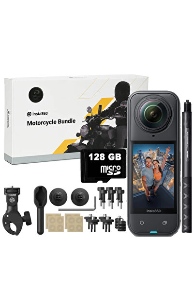 Insta360 X5 Aksiyon Kamera + Motosiklet Montaj Seti (128GB MicroSD Kartlı)