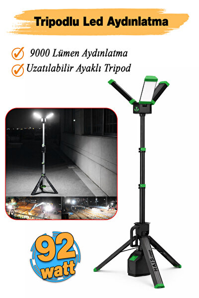 Hais Taşınabilir Tripod Ayarlanır Ayaklı Akülü Led Işıklı Projektör 9000 Lüme...