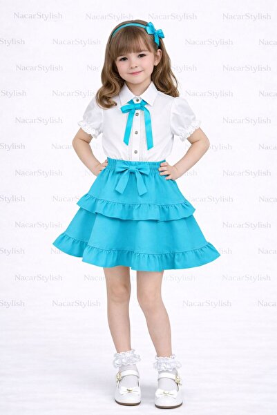 Nacar Kız Çocuk 23 Nisan 29 Ekim Dantel Detaylı Gömlek&Fırfırlı Double Kumaş ...