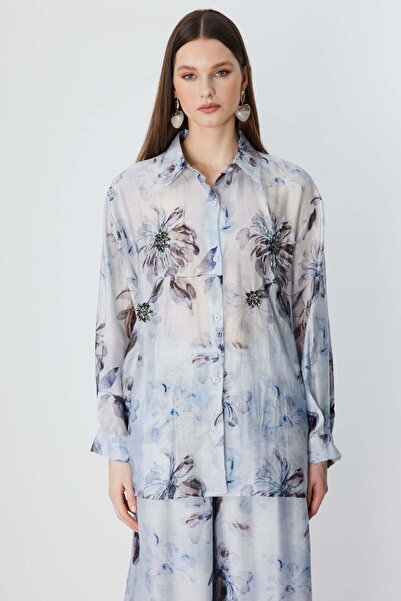 Ekol Taş İşlemeli Desenli Gömlek