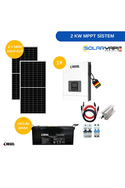Hegel 2 kW M P P T Güneş Enerji Paketi | 2x590W RHOFA Panel + 12.8V 200Ah Lit...