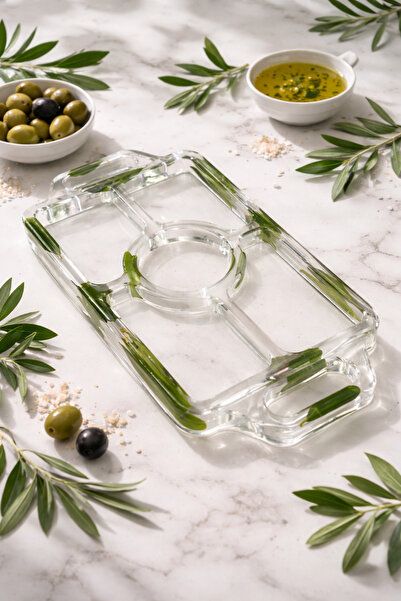 FeyzaDesign Bölmeli Sunum Tabağı 5 Gözlü, Zeytin Yapraklı, Kahvaltılık ve Sosluk