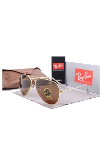 Ray-Ban Fashion Sunglasses Gold Framed with Dark Brown UV Lenses