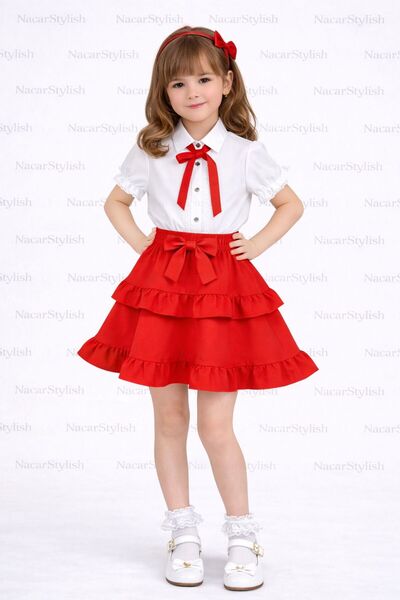 Nacar Kız Çocuk 23 Nisan 29 Ekim Dantel Detaylı Gömlek&Fırfırlı Double Kumaş ...