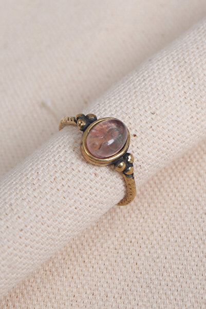 Süspüs Accessories Adjustable Oval Authentic Ring with Pink Quartz Stone