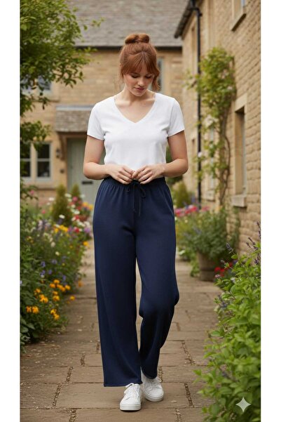 newmisal Women's Gabardine Wide-Lettered Loose-Leg Comfortable Pants