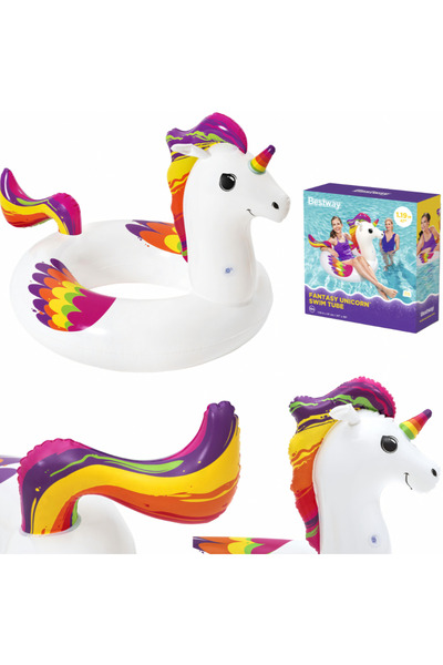 zola Надуваем плувен пояс, Bestway, модел еднорог, винил, 91 x 119 см, бял