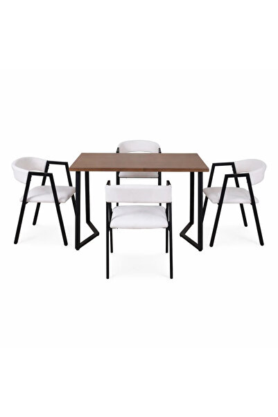 AT Performance Dining Table Set 120x70 cm with 4 Chairs, Wooden Top, Metal Fr...