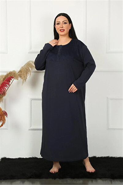 Beruflic Women's Plus Size Long Sleeve Lace Navy Blue Mother's Nightgown