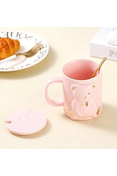 lstri Porcelain Mug with Spoon Cute Teddy Bear Design Mug