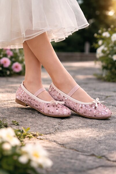 ALTUNTAŞ Дівчача балетки з гумкою, блискітками та бантиком, легка підошва, ро...