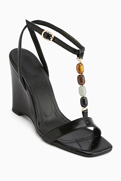 Limoya Rosana Black Beaded Ankle Strap Heeled Women's Sandals