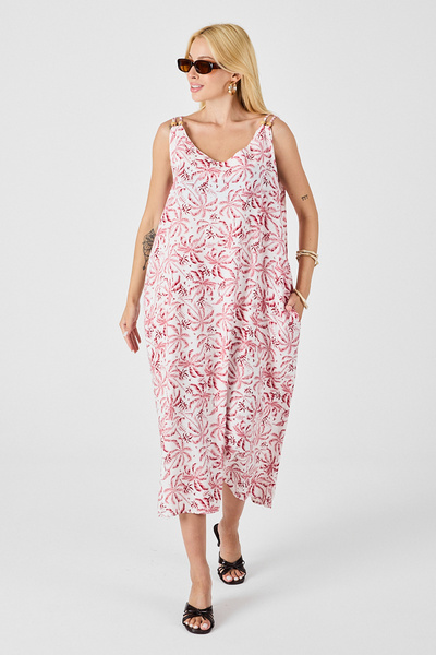 Trend Alaçatı Stili Rochie lejeră cu model, cu buzunar dublu, cu detaliu de m...