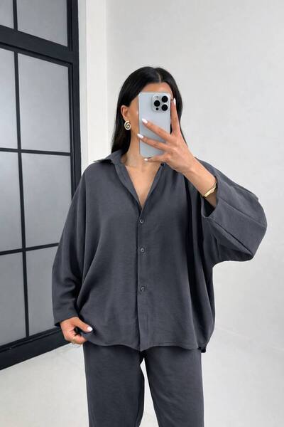 ÇEÇİM Set casual pentru femei supradimensionat guler de cămașă ZYN-58898