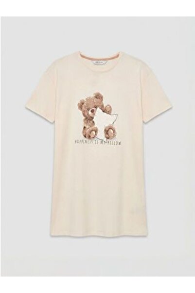 LC Waikiki Γυναικείο νυχτικό Crew Neck Bear Teddy με στάμπα